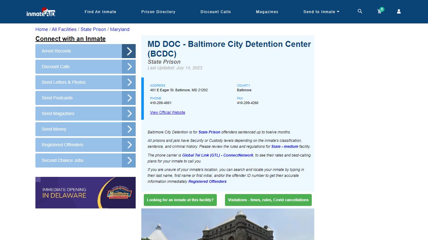 MD DOC - Baltimore City Detention Center (BCDC) & Inmate Search ...